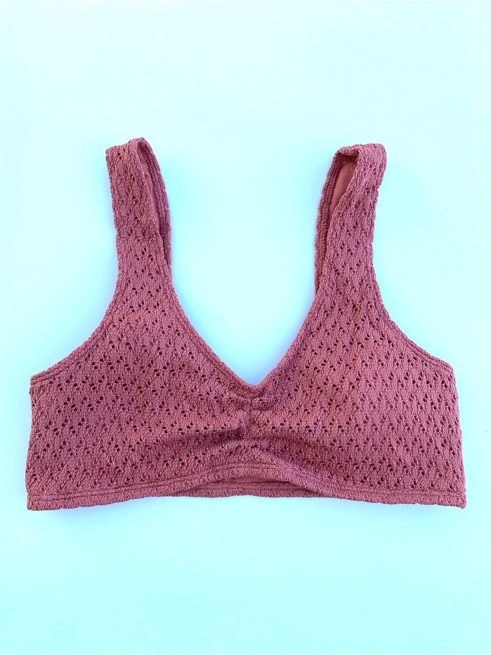 Hollister Mauve Pointelle Knit Bikini Top Scoop Neck Ruched Front NWT Swim